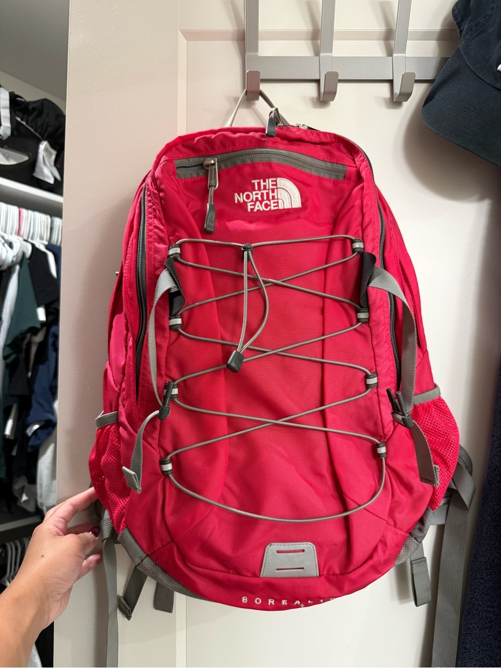 The North Face Red Borealis-Style Men's Backpack with Front Bungee